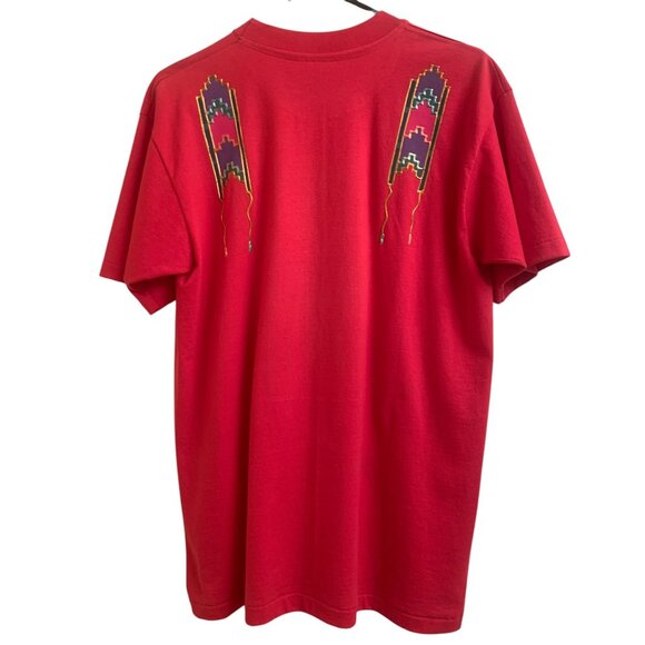 Hanes 50/50 Pink Raspberry Aztec Puffy Paint T-Shirt Large Womens Art to Wear - Picture 2 of 8
